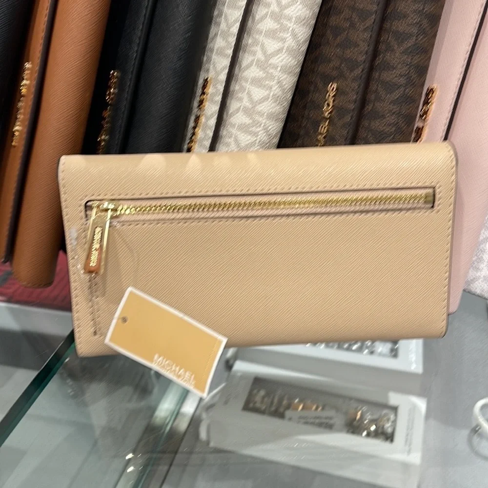 MICHAEL KORS JET SET TRAVEL LARGE TRIFOLD WALLET BUFF COLOR